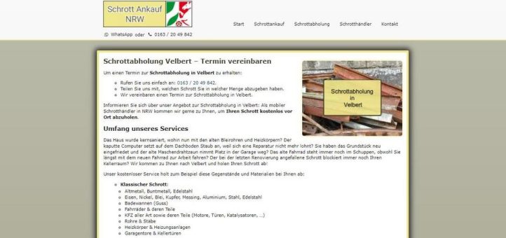 Schrottabholung Velbert – es werden alle Services rund um das Thema Metallschrott von der Demontage bis zur ordnungsgemäßen Entsorgung angeboten