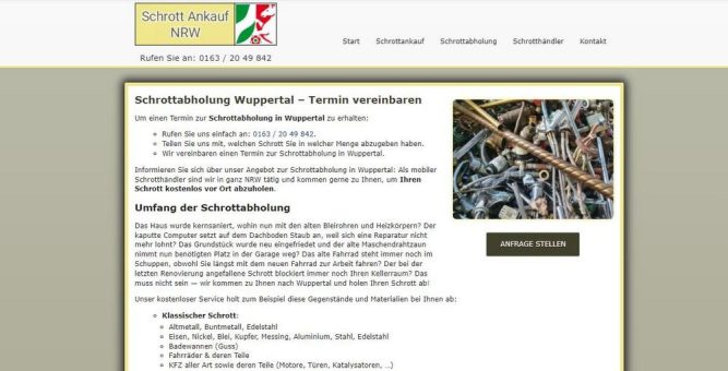 Schrottabholung Wuppertal und ganz Nordrhein-Westfalen