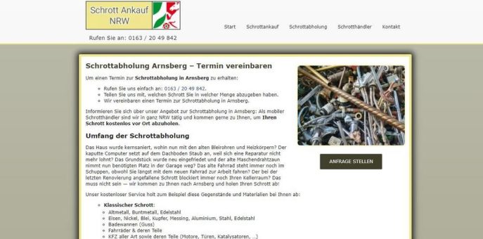 Kostenlose Schrottabholung  Arnsberg