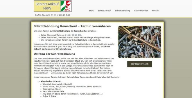 Kostenlose Schrottabholung in Remscheid