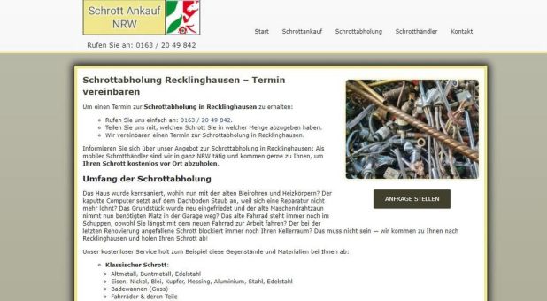 kostenlos Schrottabholung, Altmetallabholung und Schrottentsorgung in Recklinghausen.
