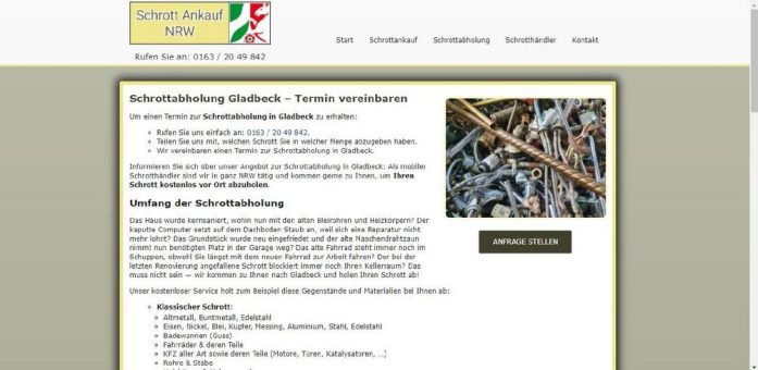 Die Schrottabholung Gladbeck bietet die Abholung von Schrott sowie den Ankauf von Metallschrott in ganz NRW