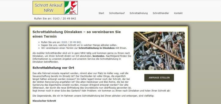 Die Schrottabholung Dinslaken bietet ihren Kunden eine kostenlose Schrottabholung an