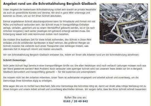 Fahrende Schrotthändler kaufen Schrott in Bergisch Gladbach