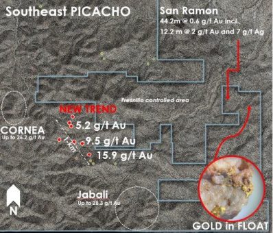 Tocvan entdeckt neuen Gold-Silber-Trend auf dem Projekt Picacho; Gesteinssplitterproben liefern bis zu 15,9 g/t Gold; grobkörniges sichtbares Gold in einer Lesesteinprobe entdeckt