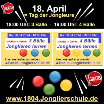Morgen Abend (18. April): Kostenfreie Onlinekurse am Tag der Jongleure für Anfänger und Fortgeschrittene