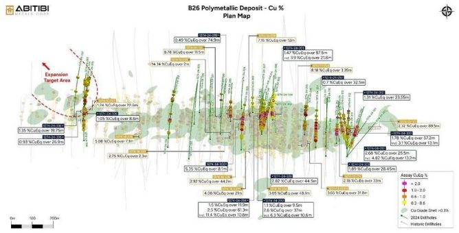Abitibi Metals trifft bei weiteren Bohrungen bei der B26 Lagerstätte auf 57,2 Meter mit 1,78 CuEq, darunter 13,1 Meter mit 3,1% CuEq