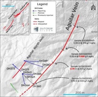 Outcrop Silver durchteuft 6,52 Meter mit 828 Gramm Silberäquivalent pro Tonne bei der Entdeckung Aguilar