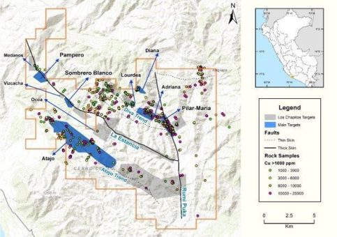 Camino identifiziert neue Kupfersatellitenzonen entlang von primärer Verwerfung La Estancia bei Kupferprojekt Los Chapitos in Peru