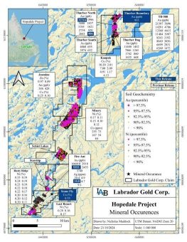 Labrador Gold gibt Ergebnisse der Sommerfeldarbeiten auf dem Projekt Hopedale bekannt, einschließlich 32,32 g/t Au am nördlichen Ende des 3 km langen Goldtrends Thurber
