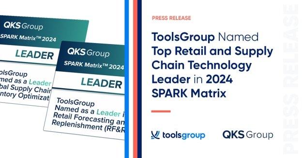 ToolsGroup wird von QKS Group in den SPARK MatrixTM-Kategorien für Einzelhandel und Lieferketten für 2024 als Technologieführer ausgezeichnet