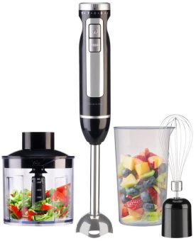 Rosenstein & Söhne 4in1-Stabmixer, Edelstahl, stufenlos, Turbo, 16.000 U/Min., 1.000 Watt
