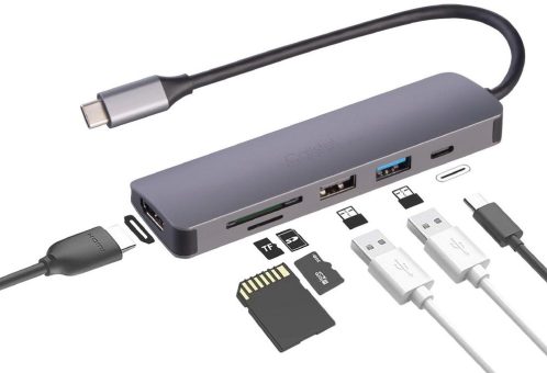 Callstel 6in1-Dockingstation, 4K HDMI, USB-C, PD bis 100 Watt, 2x USB-A 3.2/2.0