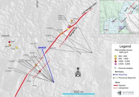 Outcrop Silver bringt im kürzlich entdeckten Erzgang Los Mangos eines der bislang besten Bohrlöcher nieder: 18,30 Meter mit 992 g/t Silberäquivalent