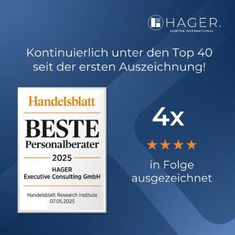 HAGER Executive Consulting erneut unter den Handelsblatt TOP 40 der besten Personalberater Deutschlands 2025