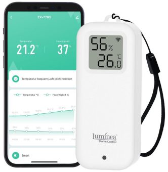 Luminea Home Control WLAN-Temperatur- und Luftfeuchtigkeitssensor mit Display, App