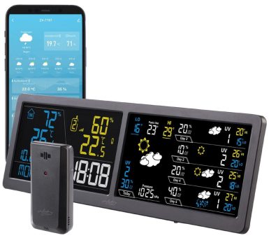 infactory WLAN-Funk-Wetterstation mit Widescreen-VA-Display FWS-750, Außensensor und App
