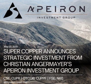 Super Copper gibt strategische Beteiligung von Apeiron Investment Group bekannt