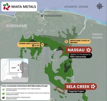 Miata Metals unterzeichnet Option zur Erhöhung des Anteils am Nassau-Goldprojekt in Suriname auf 100%