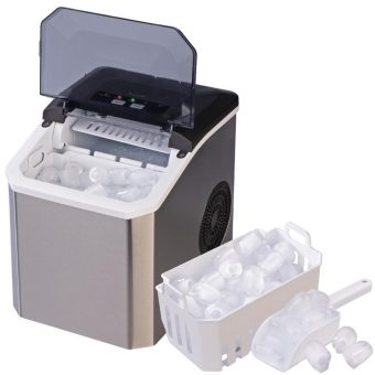 Rosenstein & Söhne Eiswürfelmaschine EWM-100 aus Edelstahl mit Selbstreinigung, 12 kg/Tag