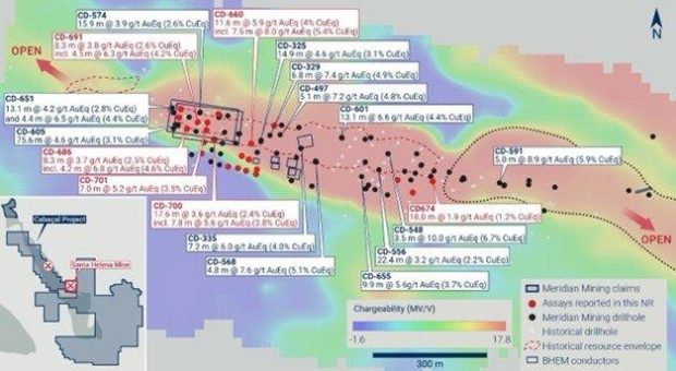 Meridian bohrt auf Santa Helena mehrere Abschnitte mit flacher hochgradiger Au-Cu-Ag- und Zn-Mineralisierung