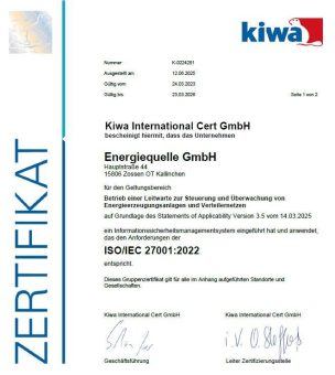 Energiequelle GmbH besteht Audit für die ISO/IEC 27001:2022