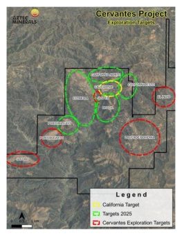Aztec sammelt Proben von bis zu 15,6 g/t Gold & 177,3 g/t Silber auf Projekt Cervantes, Sonora, Mexiko; Oberflächenexplorationsprogramm ergibt zahlreiche starke Edelmetallziele