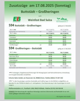 Sonderzüge auf der Pfefferminzbahn zum 31. Thüringer Weinfest in Bad Sulza