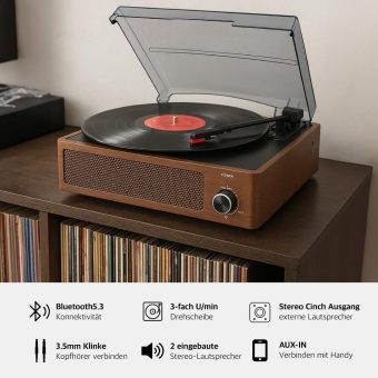 auvisio Schallplattenspieler UPL-100 mit Stereo-Lautsprecher und Bluetooth, 12 Watt