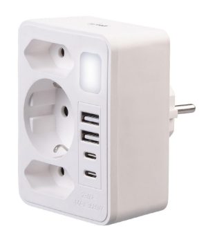 revolt 8in1-Mehrfach-Steckdosen-Adapter mit USB-C/A, Nachtlicht, 3.680 Watt