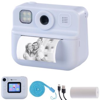 Playtastic Kinder-Sofortbild-Kamera DV-50.kids mit Selfie-Objektiv, 2″-Display, 48 MP, blau/rosa
