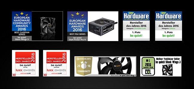 be quiet! erhält 2016 viele „Hersteller des Jahres“-Awards und ist erneut Marktführer in Deutschland im Bereich „Netzteile“