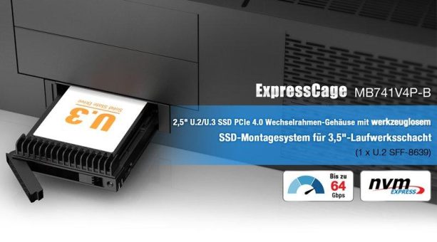 Tool-less Yet Secure U.2/U.3 NVMe SSD Enclosure for 3.5″ Bays