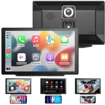 Lescars IPS-HD-Display für Android Auto & CarPlay CAS-5060, 9″ / 22,9cm, 2K-Frontkamera