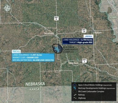 Apex Critical Metals erwirbt wichtige REE-Rechte im vielversprechenden Karbonatitkomplex Elk Creek in Nebraska