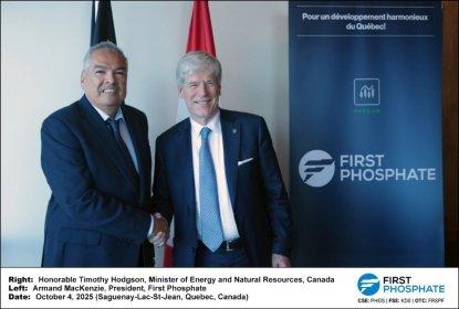 First Phosphate dankt dem kanadischen Minister für Energie und natürliche Ressourcen für seinen Besuch in Saguenay-Lac-St-Jean (Quebec, Kanada)