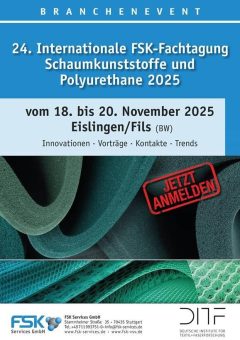 Jetzt anmelden: 24. FSK-Fachtagung Schaumkunststoffe und Polyurethane vom 18. bis 20. November 2025 in Eislingen/Fils (BW)