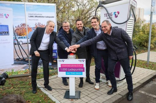 TEAG Mobil nimmt 1000. Ladepunkt in Betrieb – öffentliche Ladeinfrastruktur  in Thüringen wächst systematisch