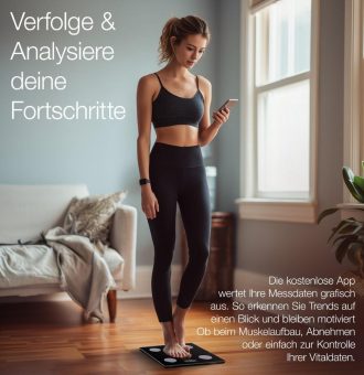 newgen medicals 17in1-Körperanalysewaage aus Glas, BT, App für iOS & Android, 180 kg