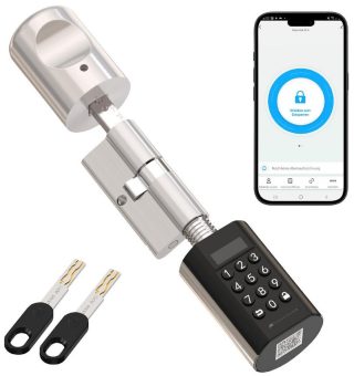 VisorTech Elektronischer Tür-Schließzylinder TSZ-805 mit PIN-Code, 2 Schlüsseln & App