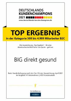 Zufriedene Kunden in schwierigen Zeiten: Die BIG zum dritten Mal zu Deutschlands Kundenchampion gekürt