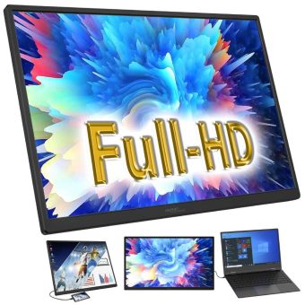 auvisio Mobiler Full-HD-IPS-Monitor EZM-315 mit 18,5″/47 cm, 120 Hz, USB-C, Standfuß