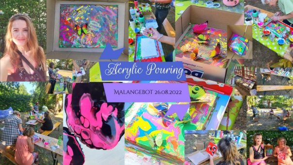 Glitzerregen und Schmetterlinge: Acrylic Pouring Malnachmittag mit Künstlerin Anna Pianka am 26.08.2022