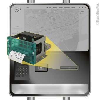 Vermeidet Staus und spart Platz: Der ÖPNV Ticketdrucker GeBE-COMPACT Plus mit integriertem Barcode-Scanner