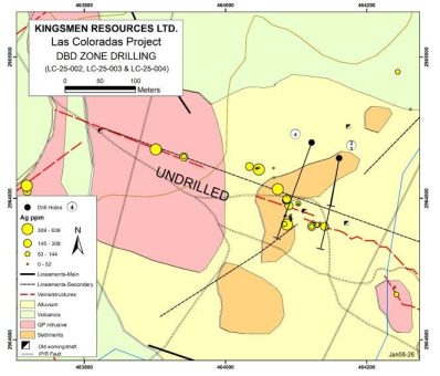Kingsmen bebohrt neue Entdeckung mit hochgradiger Silbermineralisierung: 3,15 m mit 241 g/t AgÄq, einschließlich 525 g/t AgÄq mit 0,185 g/t Gold auf 1,15 m