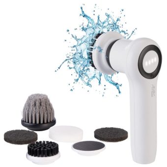 Sichler Haushaltsgeräte Elektrische Akku-Reinigungsbürste mit 8 Aufsätzen, bis 310 U/min, IPX5