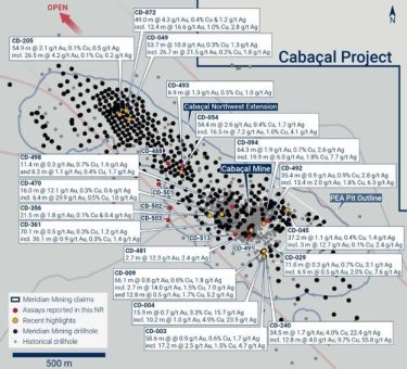 Meridian meldet mehrere Mineralisierungszonen einschließlich 13,4 m mit 4,6 g/t AuEq auf Cabaçal