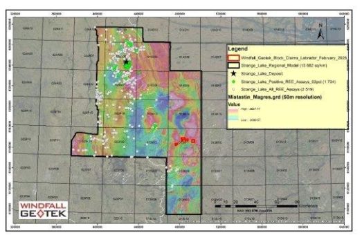 Erschließung der Zukunft kritischer Mineralien: KI von Windfall Geotek identifiziert digitale Signatur von Seltenerdmetallen bei Strange Lake und sichert sich 89 vorrangige Claims in Labrador