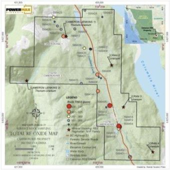 Powermax Minerals meldet Ergebnisse der REE-Auswertung von Boden- und Gesteinsproben im Projekt Cameron in British Columbia