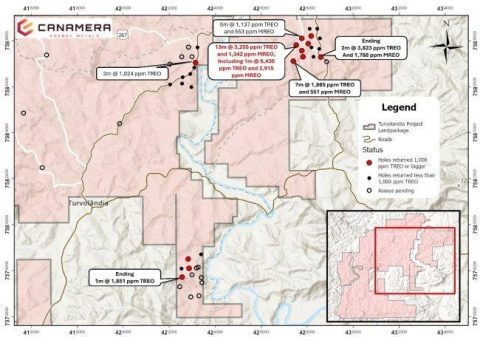 Canamera bestätigt ionische Ton-REE-Mineralisierung bei Turvolândia: bis zu 6.431 ppm TREO und bis zu 42 % magnetkritische Seltenerdoxide auf 83 ha in östlichem Raster